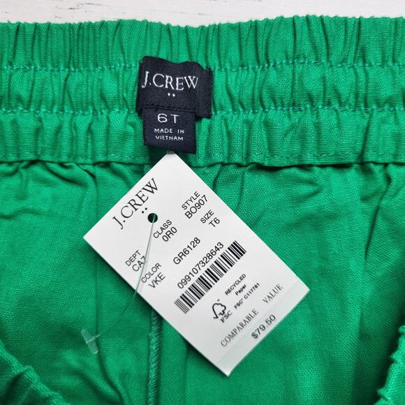 J Crew Tall Linen Cotton Blend Drawstring Pants Green Straight Leg Cuffed Hem 6T - Picture 8 of 9
